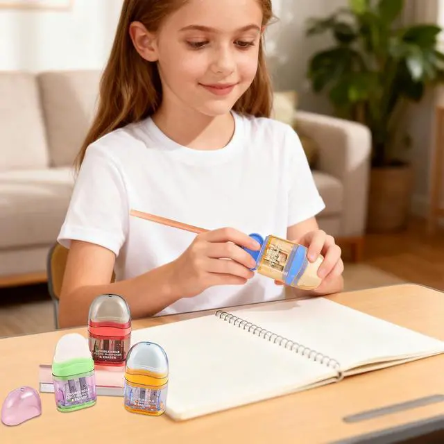 Alt view image 6 of 6 - Manual Pencil Sharpener with Eraser, 4 Pack, Dual Holes