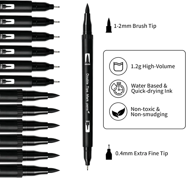 Alt view image 4 of 7 - Surcotto Black Markers for Drawing,12 Pack Drawing Pens, Brush Pens with Felt Tips for Artists, Dual Tip Brush Fineliners Pens, Calligraphy Pens, for Art Drawing Sketching Journaling, Black