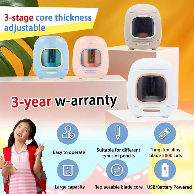 Alt view image 2 of 7 - Electric Pencil Sharpener, 2A USB or Battery Powered, 6.5-8mm (Grey)
