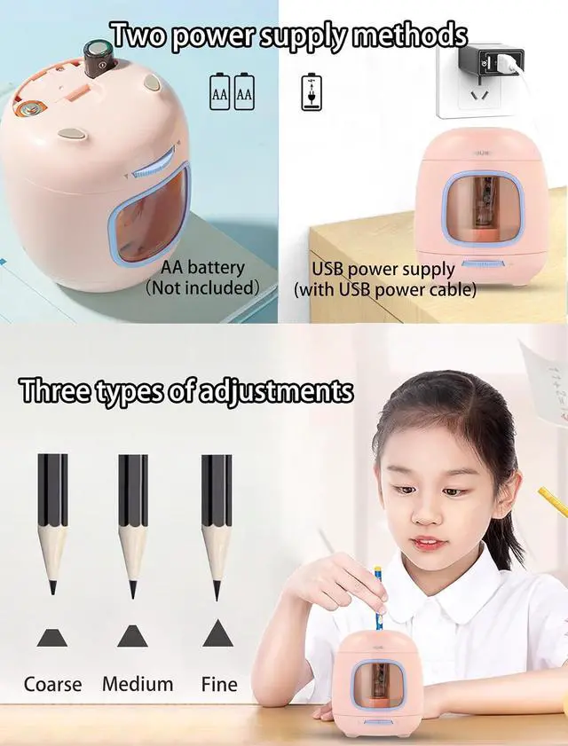 Alt view image 6 of 7 - Electric Pencil Sharpener, 2A USB or Battery Powered, 6.5-8mm (Grey)