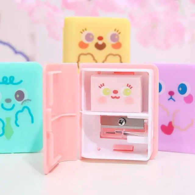Alt view image 4 of 7 - Comimark 4 pcs Dual Purpose Book Pencil Sharpener Eraser, Cute Cartoon Student Eraser Pencil Sharpener