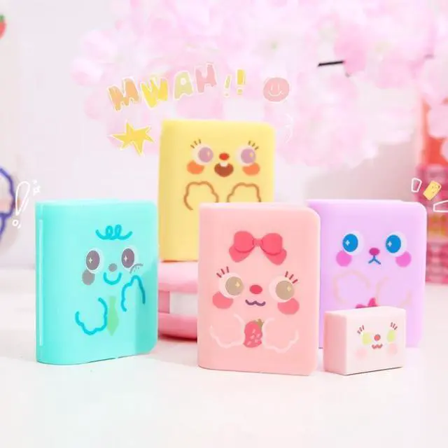 Alt view image 6 of 7 - Comimark 4 pcs Dual Purpose Book Pencil Sharpener Eraser, Cute Cartoon Student Eraser Pencil Sharpener