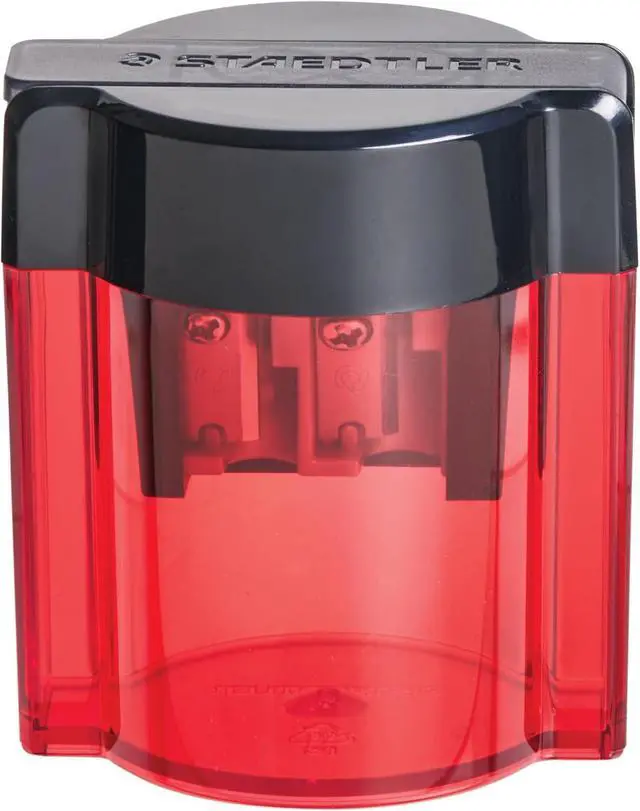 Alt view image 2 of 4 - STAEDTLER Metal Double Hole Sharpener with Oval Tub - Manual Pencil Sharpener for Regular & Large Pencils, Makeup Pencils - 2 Sizes with Hinged Lid (Assorted Colors)