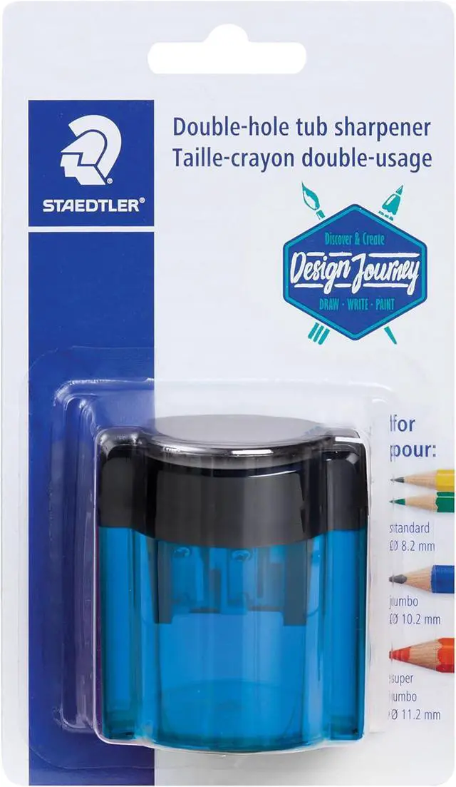 Alt view image 4 of 4 - STAEDTLER Metal Double Hole Sharpener with Oval Tub - Manual Pencil Sharpener for Regular & Large Pencils, Makeup Pencils - 2 Sizes with Hinged Lid (Assorted Colors)