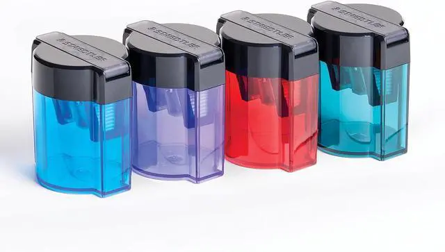 Alt view image 3 of 4 - STAEDTLER Metal Double Hole Sharpener with Oval Tub - Manual Pencil Sharpener for Regular & Large Pencils, Makeup Pencils - 2 Sizes with Hinged Lid (Assorted Colors)