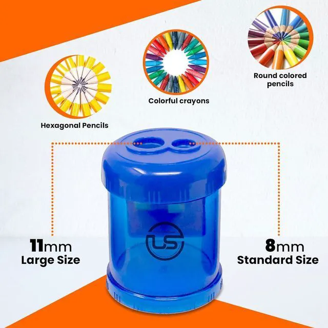 Alt view image 3 of 7 - Pencil Sharpeners, 3 Pack Blue Dual Hole Sharpener with Receptacle Pencil Sharpener Manual Pencil Sharpeners for Regular and Oversized Pencils or Crayons