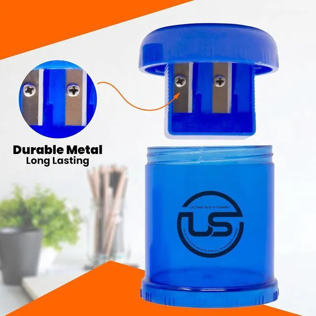 Alt view image 4 of 7 - Pencil Sharpeners, 3 Pack Blue Dual Hole Sharpener with Receptacle Pencil Sharpener Manual Pencil Sharpeners for Regular and Oversized Pencils or Crayons
