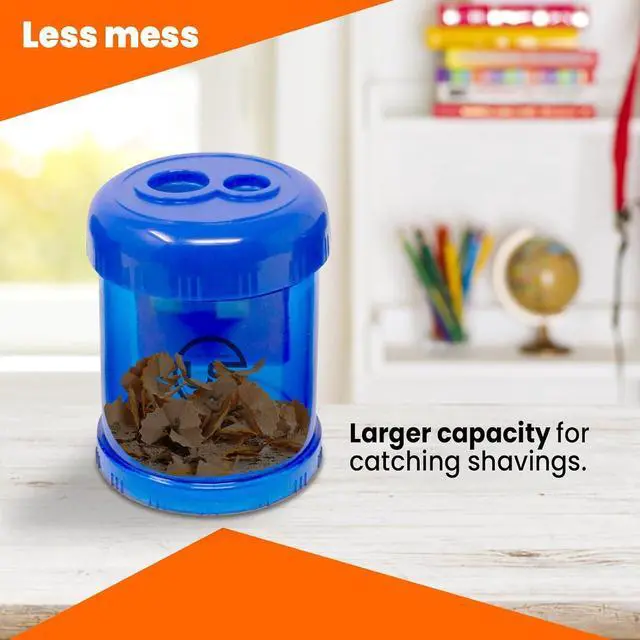 Alt view image 5 of 7 - Pencil Sharpeners, 3 Pack Blue Dual Hole Sharpener with Receptacle Pencil Sharpener Manual Pencil Sharpeners for Regular and Oversized Pencils or Crayons