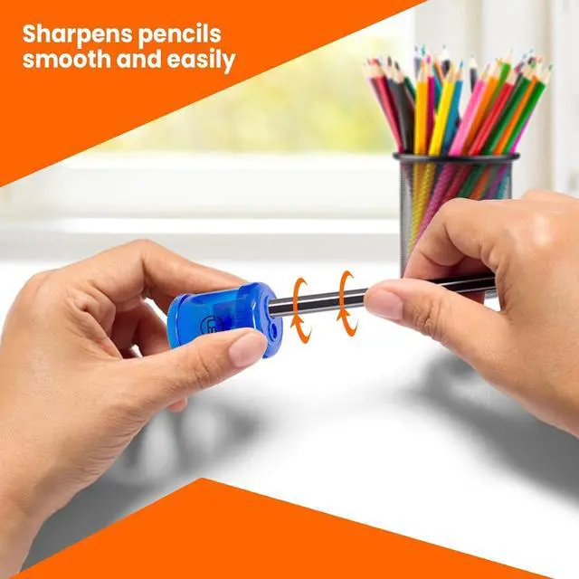 Alt view image 6 of 7 - Pencil Sharpeners, 3 Pack Blue Dual Hole Sharpener with Receptacle Pencil Sharpener Manual Pencil Sharpeners for Regular and Oversized Pencils or Crayons