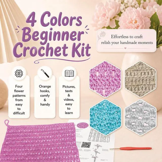 Alt view image 4 of 7 - zwzxd Beginner Crochet Kit: Cotton Thread, Hooks & DIY Dishcloth Tutorial BRT Rainbow Candy