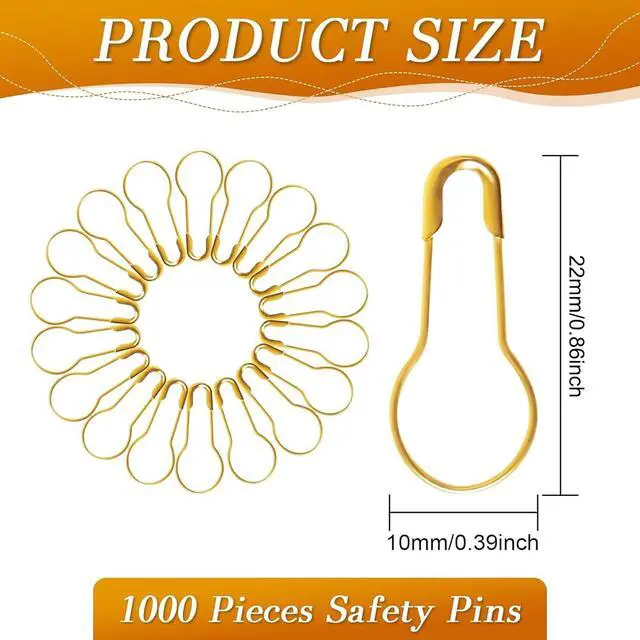 Alt view image 2 of 6 - 1000 Pieces 22 mm/0.87 Inch Gold Safety Pins Clothing Tag Pins Metal Gourd Safety Pins Bulb Pin Calabash Pin Bead Needle for DIY Craft Home Accessories