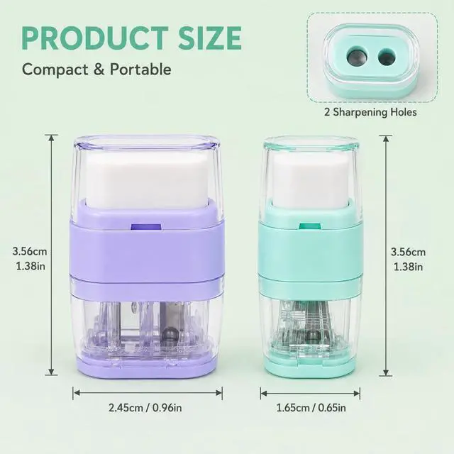 Alt view image 2 of 7 - 4 Pcs Manual Pencil Sharpener with Eraser, Double Hole Multicolored Sharpener with Eraser for School Office Home Supplies Back to School Supplies Classroom Rewards and Birthday Party Favors