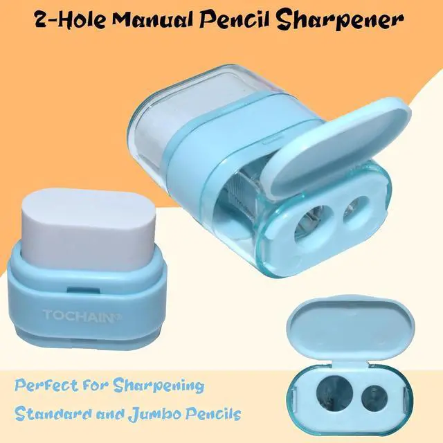 Alt view image 3 of 7 - 4 Pcs Manual Pencil Sharpener with Eraser, Double Hole Multicolored Sharpener with Eraser for School Office Home Supplies Back to School Supplies Classroom Rewards and Birthday Party Favors