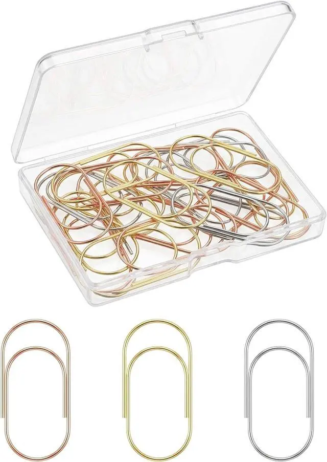 Main image of Chedin 30 Pcs 2Inch Jumbo Oversized Paper Clips-Non Skid Smooth Finish Steel Wire with Clear Box,Gold/Silver/Rose Gold for Office Supply,Planner,Bookmarks,School Gifts & Wedding/Invitation Decoration