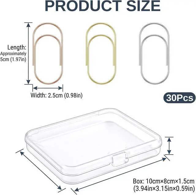 Alt view image 2 of 7 - Chedin 30 Pcs 2Inch Jumbo Oversized Paper Clips-Non Skid Smooth Finish Steel Wire with Clear Box,Gold/Silver/Rose Gold for Office Supply,Planner,Bookmarks,School Gifts & Wedding/Invitation Decoration