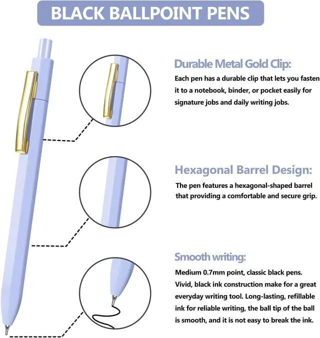 Alt view image 2 of 5 - Ballpoint Pens, Black Ink Pens 8 pcs,Smooth Writing Retractable Pen for Teacher Suppliesd, Office Supplies for Womens