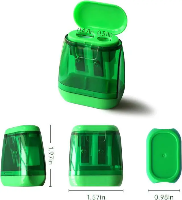 Alt view image 4 of 4 - Pencil Sharpener, 4 PCS Dual Holes Pencil Sharpeners Manual with Lid, Colored Pencil Sharpener for Kids Students Adults, Portable Use in School Office Home Art Room and Outdoor