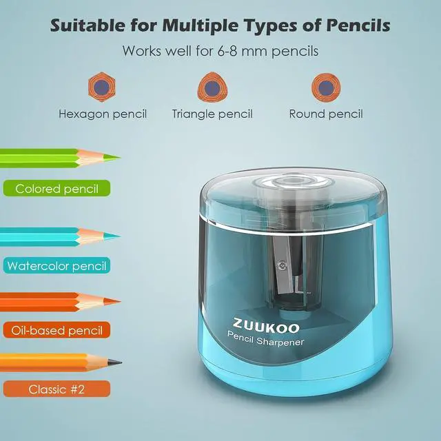 Alt view image 2 of 6 - Electric Pencil Sharpeners, Battery Powered for Colored Pencils, High-Speed Operated Automatic & Manual Pencil Sharpener for Kids, Home School (blue1)