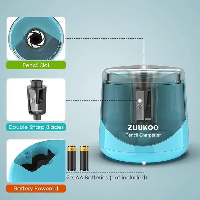 Alt view image 3 of 6 - Electric Pencil Sharpeners, Battery Powered for Colored Pencils, High-Speed Operated Automatic & Manual Pencil Sharpener for Kids, Home School (blue1)