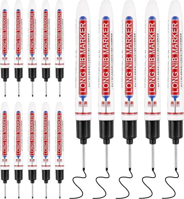 Main image of 15 Pcs Long Nib Marker Pens with 20 mm Long Head Nose Tip, Black