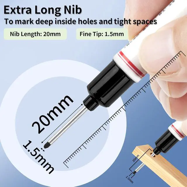 Alt view image 2 of 7 - 15 Pcs Long Nib Marker Pens with 20 mm Long Head Nose Tip, Black