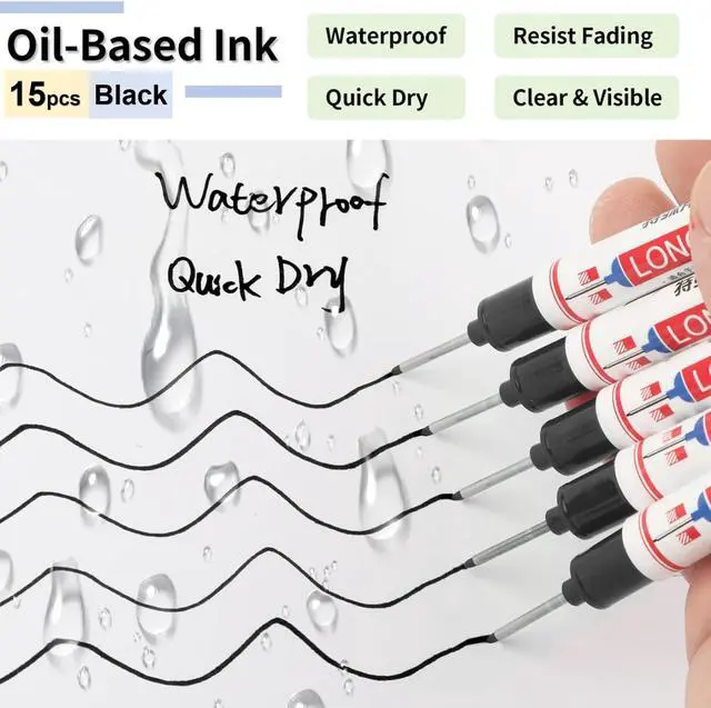 Alt view image 3 of 7 - 15 Pcs Long Nib Marker Pens with 20 mm Long Head Nose Tip, Black
