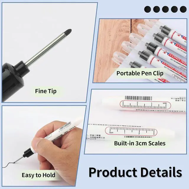Alt view image 4 of 7 - 15 Pcs Long Nib Marker Pens with 20 mm Long Head Nose Tip, Black