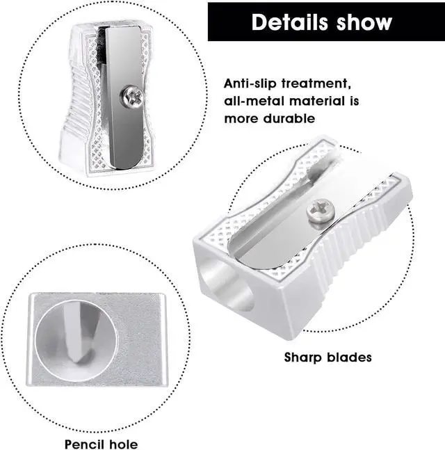 Alt view image 2 of 7 - cobee 10 Pcs Pencil Sharpener, Handheld Metal Pencil Sharpener, Mini Kids Pencil Sharpening, Sharpen Pencils for Adults and Kids Schools Offices Art (Sliver One Holes)