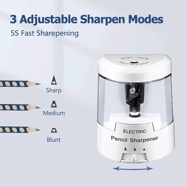 Alt view image 2 of 7 - Electric Pencil Sharpener, Battery (Not Included) USB Powered, Portable for NO.2 Pencils, Automatic and Durable with 3 Sharpness Options - Classroom, Home, Office White
