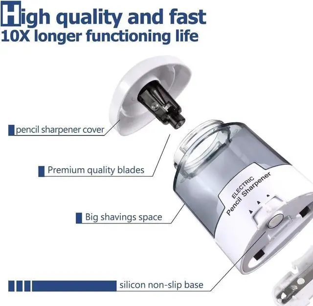 Alt view image 5 of 7 - Electric Pencil Sharpener, Battery (Not Included) USB Powered, Portable for NO.2 Pencils, Automatic and Durable with 3 Sharpness Options - Classroom, Home, Office White