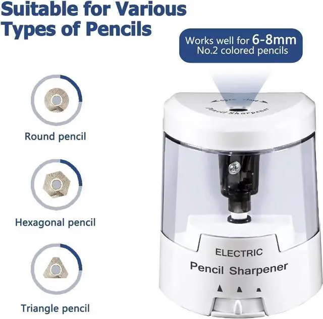 Alt view image 4 of 7 - Electric Pencil Sharpener, Battery (Not Included) USB Powered, Portable for NO.2 Pencils, Automatic and Durable with 3 Sharpness Options - Classroom, Home, Office White