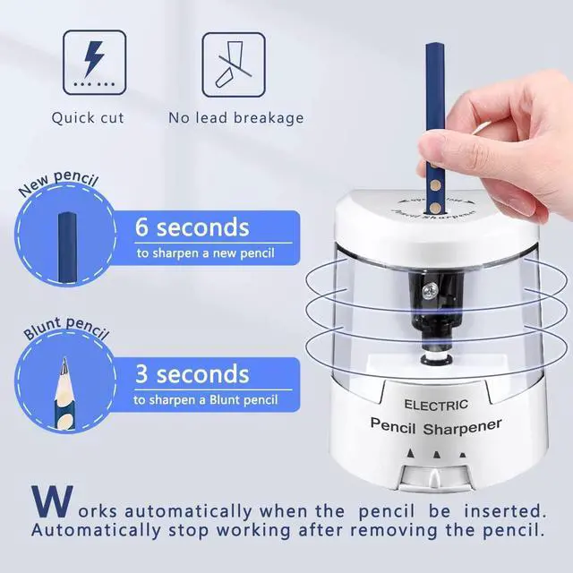 Alt view image 3 of 7 - Electric Pencil Sharpener, Battery (Not Included) USB Powered, Portable for NO.2 Pencils, Automatic and Durable with 3 Sharpness Options - Classroom, Home, Office White