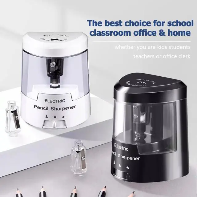 Alt view image 7 of 7 - Electric Pencil Sharpener, Battery (Not Included) USB Powered, Portable for NO.2 Pencils, Automatic and Durable with 3 Sharpness Options - Classroom, Home, Office White