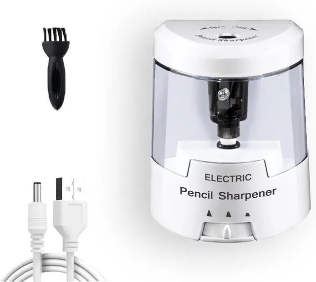 Main image of Electric Pencil Sharpener, Battery (Not Included) USB Powered, Portable for NO.2 Pencils, Automatic and Durable with 3 Sharpness Options - Classroom, Home, Office White