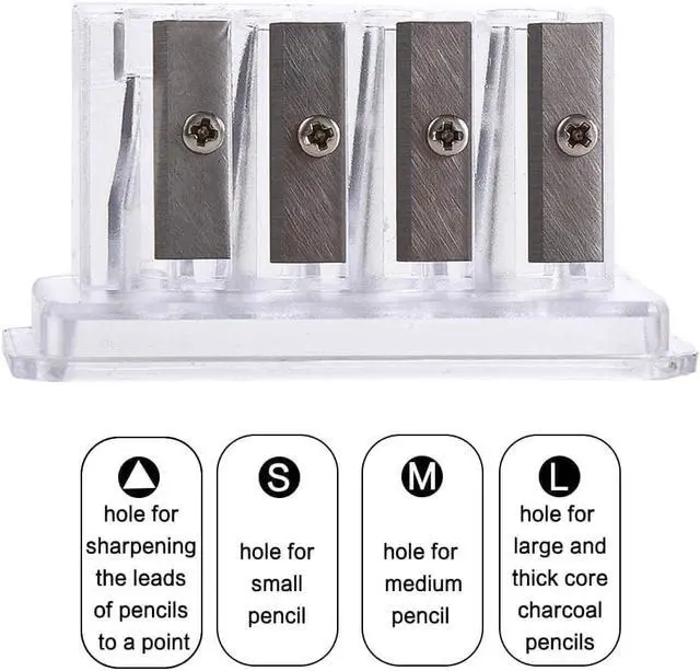 Alt view image 4 of 7 - 1Pcs Transparent 4 Holes Charcoal Pencil Sharpener,Long Point Carpenter Pencil Sharpener Plastic Artist Pencil Sharpener Pencil Sharpeners for Sketching