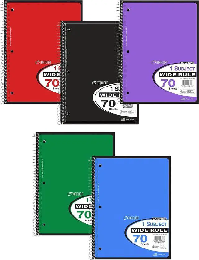 Alt view image 3 of 3 - Top Flight Standards 1-Subject Notebook, 70 Sheets, Perforated, Wide Rule, Color May Vary (31306)