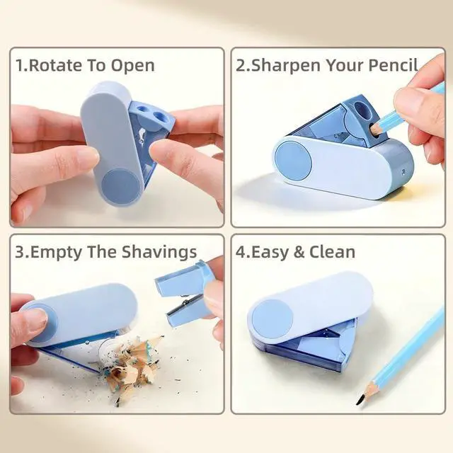 Alt view image 4 of 6 - Dual-Hole Pencil Sharpener 4 Pack with Rotary System & Container, Manual Sharpeners Ideal for School, Home, Office & Art, 4 Pack, 4 Colours