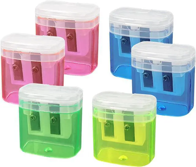 Main image of ZUFECY 6 Pack Dual Hole Pencil Sharpener with Debris Chamber, Child-Safe Manual Sharpener for School Office Home Art Supplies (Anti-Slip Design)