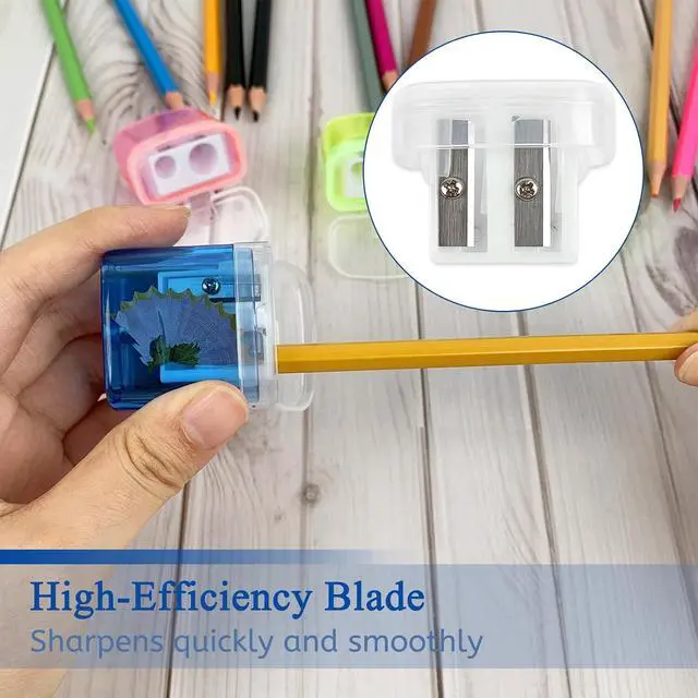 Alt view image 3 of 6 - ZUFECY 6 Pack Dual Hole Pencil Sharpener with Debris Chamber, Child-Safe Manual Sharpener for School Office Home Art Supplies (Anti-Slip Design)