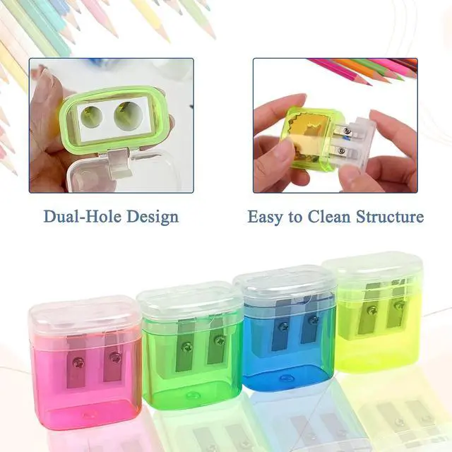 Alt view image 6 of 6 - ZUFECY 6 Pack Dual Hole Pencil Sharpener with Debris Chamber, Child-Safe Manual Sharpener for School Office Home Art Supplies (Anti-Slip Design)