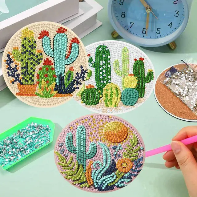 Alt view image 3 of 7 - mrpwnle 8 Pcs Diamond Art Coasters Kits, Cactus Diamond Painting Coasters