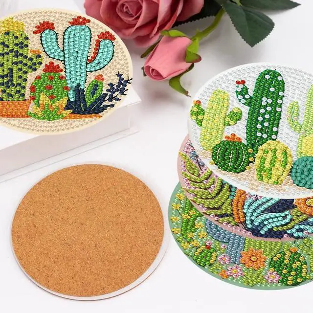 Alt view image 4 of 7 - mrpwnle 8 Pcs Diamond Art Coasters Kits, Cactus Diamond Painting Coasters
