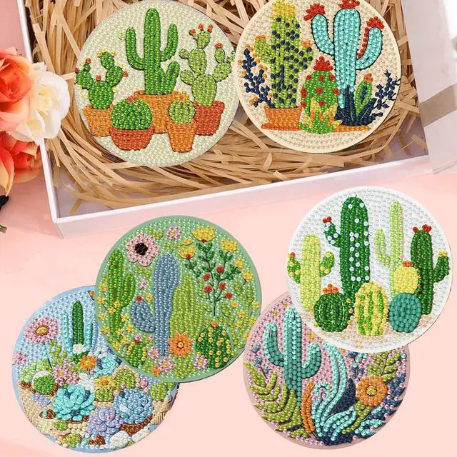 Alt view image 5 of 7 - mrpwnle 8 Pcs Diamond Art Coasters Kits, Cactus Diamond Painting Coasters