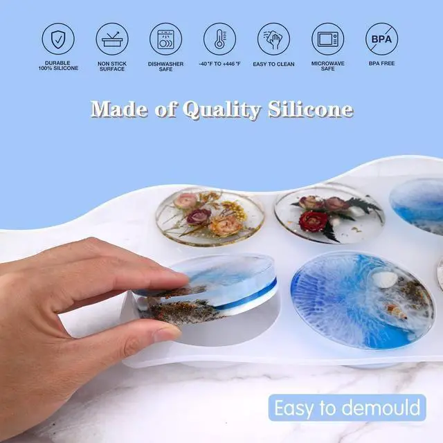 Alt view image 4 of 6 - Actvty Round Coaster Resin Molds, 6 Cavity Coaster Silicone Molds for Epoxy Resin, Deep Coaster Molds for Flower Bouquet Preservation, DIY Custom Coasters, Resin Craft