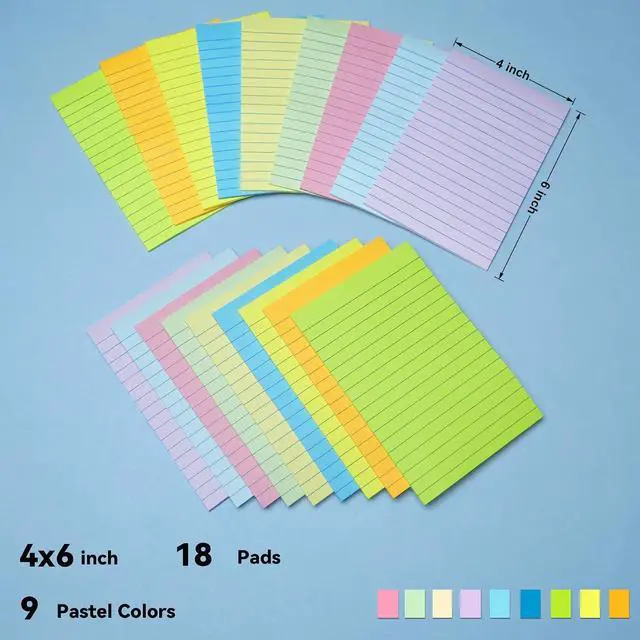 Alt view image 2 of 6 - (18 Pack) Lined Sticky Notes 4x6 in, Large Notepads with Lines, 378 Sheets