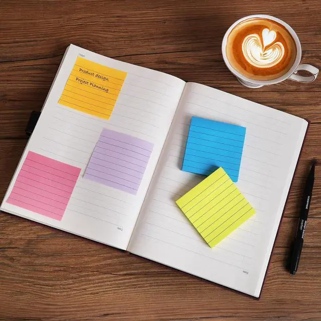 Alt view image 3 of 6 - HQCME 9 Pack Lined Sticky Notes 3x3 in, Self-Stick Note Pads, 82 Sheets/Pad