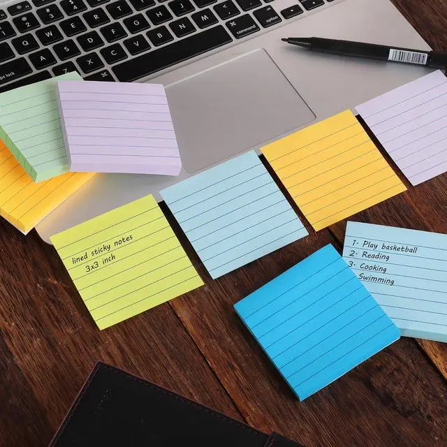 Alt view image 4 of 6 - HQCME 9 Pack Lined Sticky Notes 3x3 in, Self-Stick Note Pads, 82 Sheets/Pad