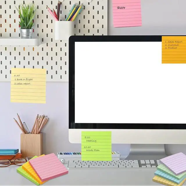 Alt view image 6 of 6 - HQCME 9 Pack Lined Sticky Notes 3x3 in, Self-Stick Note Pads, 82 Sheets/Pad