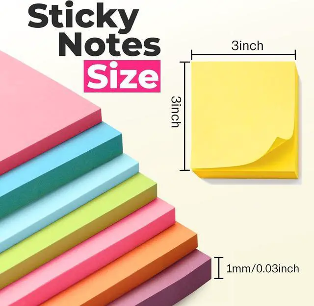 Alt view image 2 of 7 - Sticky Notes 3x3 Inches, Bright Colors Self-Stick Pads, Easy to Post for Home, Office, Notebook,100 Sheets/pad (8 Pads)