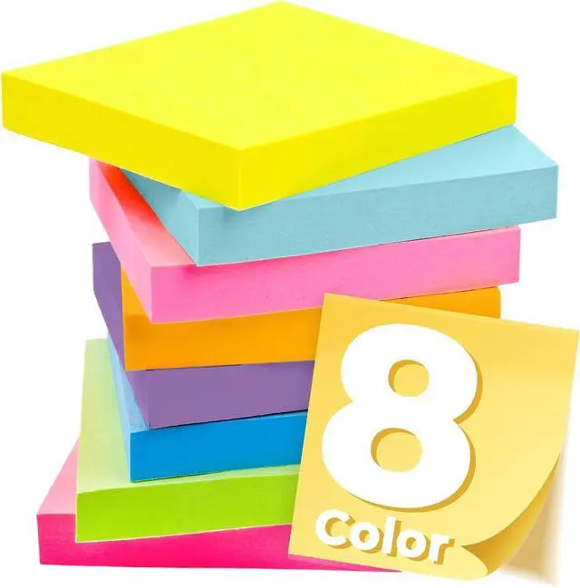 Main image of Sticky Notes 3x3 Inches, Bright Colors Self-Stick Pads, Easy to Post for Home, Office, Notebook,100 Sheets/pad (8 Pads)